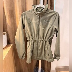 Columbia Olive Green Lightweight Rain Jacket Cinched Waist XS